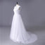 Princess White Tulle Lace Top Beaded Wedding Dresses, Cheap Long Bridal Dress PDJ6