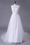 Princess White Tulle Lace Top Beaded Wedding Dresses, Cheap Long Bridal Dress PDJ6