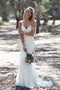 Elegant Backless V Neck Lace Spaghetti Straps Ivory Mermaid Wedding Dresses WD03
