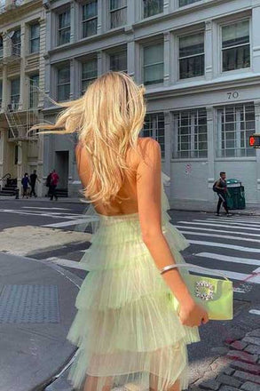 New Arrival Halter Short Prom Dresses, Layered Tulle Bridesmaid Dresses OM0078