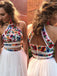 Princess A Line White Halter Tulle Floral Embroidery Long Prom Dresses, Formal Dress OM0212