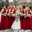 Cheap A-Line Formal Long Red Beading Bridesmaid Dresses PDG59