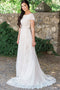 Vintage A line Lace Chiffon Ivory Short Sleeves Beach Wedding Dresses, Bridal Dresses OW0031