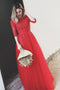 Red Bateau Floor-length Appliques Half Sleeves Long Prom Dress Evening Dress PDS49