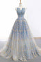 Blue and Gold Lace Ball Gown Prom Dresses, Sweet 16 Princess Quinceanera Dress PDH63