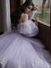 Princess Light Purple Tulle Prom Dresses with Long Sleeves, Quinceanera Dress OM0299
