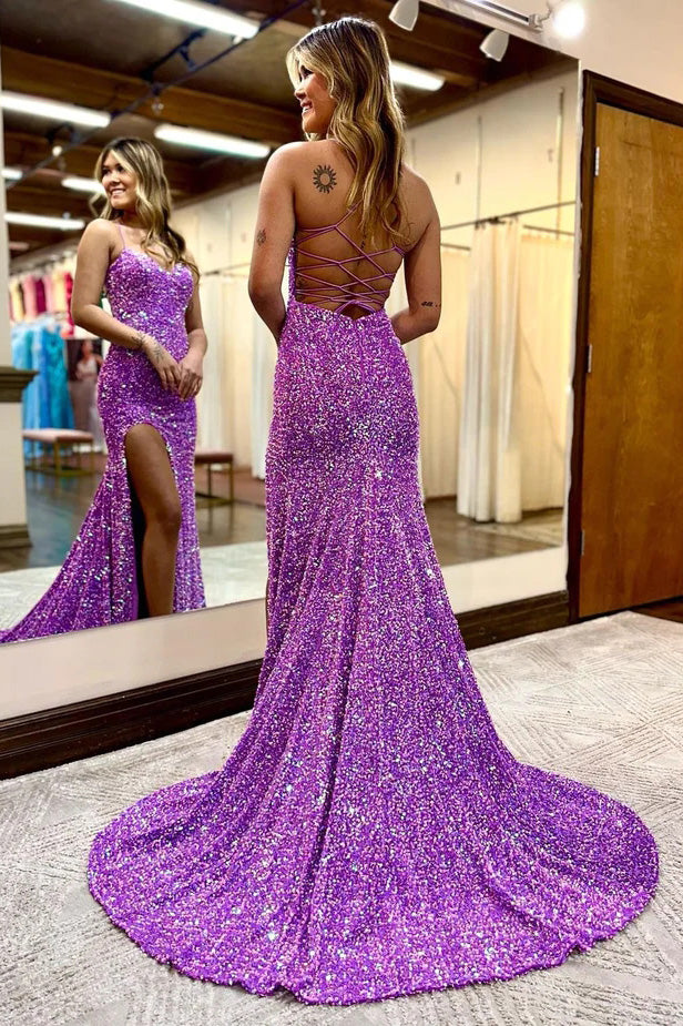 Cute Pink Mermaid Sequins Sweetheart Prom Dresses With Slit, Sleeveless Cocktail Dress OM0346