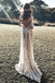 Vintage A line Lace Long Sleeves Backless Beach Wedding Dresses with Appliques OW0018