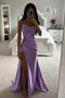 Simple Sheath Lavender Strapless A-Line Prom Dress With Slit Evening Gown OM0337