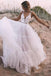 Ball Gown Lace V Neck Layered Tulle Backless Wedding Dresses with Lace Appliques OW0078