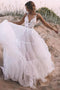 Ball Gown Lace V Neck Layered Tulle Backless Wedding Dresses with Lace Appliques OW0078