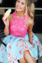 Light Blue Short Homecoming Dress with Lace Top, Graduation Dresses PPD35