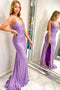 Lilac Mermaid Spaghetti Straps Long Prom Dresses With Side Slit, Evening Dresses OM0276