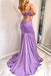 Lilac Mermaid Spaghetti Straps Long Prom Dresses With Side Slit, Evening Dresses OM0276