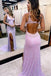 Sparkly Mermaid Lilac Sequins V Neck Hollow-Out Backless Prom Dress With Slit OM0371