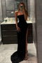 Sheath Black Ruffles Strapless Jersey Sleeveless Prom Dresses Mermaid Evening Dress OM0109