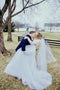 Long Sleeve Lace Sheer Neckline Boho Wedding Dresses Appliques Tulle Bridal Gown PDN92