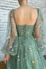 Elegant A line Tulle Half Sleeves Embroidery V Neck Long Prom Evening Dress With Appliques OM0179
