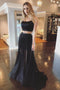 Charming Sparkly A Line Two Pieces Black Spaghetti Straps Scoop Prom Dresses, Dance Dress SK31