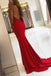 Mermaid Beaded Red V Neck Spaghetti Straps Lace Prom Dresses, Long Evening Dress OM0052