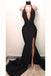 Sexy Black Straps Deep V-neck Mermaid Split Sleeveless Evening Dress PDI37