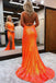 Sheath/Mermaid V Neck Spaghetti Straps V Neck Prom Dress With Appliques, Evening Dress OM0351