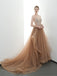 A-line Spaghetti Straps Tulle Long Lace Appliques Prom Dresses Formal Evening Dress PDR85