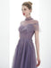 A-line Tulle Long High Neck Purple Prom Dresses With Ruffles Formal Evening Dress PDR86
