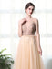 A Line Bateau Tulle Long Prom Dresses With Beads PDL27