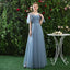A Line V Neck Chiffon Blue Cheap Prom Dress, Long Bridesmaid Dresses PDQ81