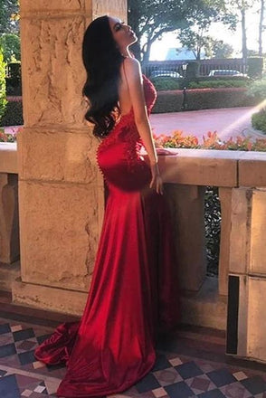Sexy Spaghetti Straps Backless Prom Dresses Mermaid Burgundy Long Evening Gowns PD144