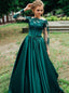 Elegant Off the Shoulder Lace Long Sleeves Satin Hunter Prom Dresses Evening Dresses TD110