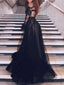 Sexy Black Lace Long Sleeves Prom Dresses Tulle High Neck Long Evening Dresses TD46