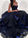 Elegant Sweetheart Strapless Dark Royal Blue Prom Dresses Organza Long Formal Dress PD170