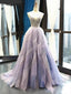 A Line V-neck Tulle Ombre Spaghetti Straps Prom Dresses Beading Long Evening Dress TD20