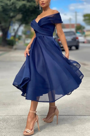 A Line Off the Shoulder Pink Tulle Short Prom Dresses with Pockets, Homecoming Dress OMH0046