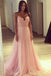A Line Spaghetti Straps Pink Tulle Long Prom Dress PDE87