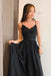 Stunning A-line Spaghetti Straps Long Black Prom Dress with Split PDJ63