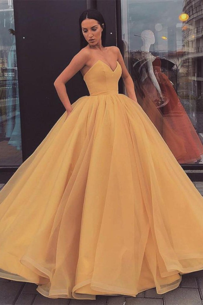 Sweetheart Yellow Long Modest Prom Gown, Long A-line Fashion Prom Dress PDP79
