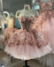 Ball Gown Pink Strapless 3D Floral Appliques Short Prom Dresses, Homecoming Dress OMH0241