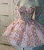 Ball Gown Pink Strapless 3D Floral Appliques Short Prom Dresses, Homecoming Dress OMH0241