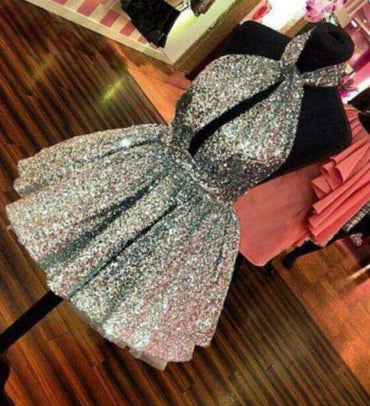 Sparkly A Line Silver Sequins Homecoming Dresses, Above Knee Mini Cocktail Dresses SK24