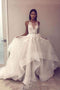 A Line Tulle Appliques Long Prom Dress Open Back Cheap Wedding Dress PDH86