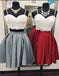 Sexy Two Piece Gray Burgundy Short Homecoming Dresses With Lace Top PDO77