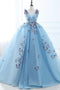 Ball Gown Long Sky Blue Butterfly V Neck Prom Dress,Quinceanera Dresses PDE79