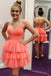 A Line Layered Coral Spaghetti Straps V Neck Tulle Short Prom Dresses, Homecoming Dress OMH0102