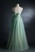 Elegant A line Light Green Spaghetti Straps Long Prom Dresses, Beautiful Party Dress OM0184