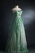 Elegant A line Light Green Spaghetti Straps Long Prom Dresses, Beautiful Party Dress OM0184