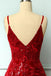 A Line Red Lace Spaghetti Straps V neck Asymmetrical Sequins Homecoming Dresses OMH0119