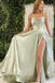 Simple Sage Green A-line Cowl Neck Prom Dresses with Slit, Long Party Dresses OM0277